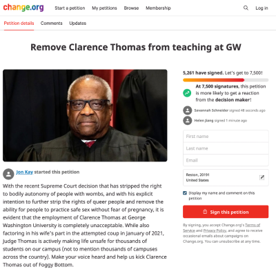 GWU Denies Community Attempts to Oust Justice Clarence Thomas From Teaching At Law School