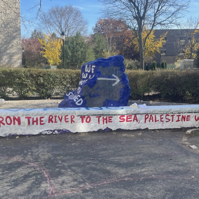 Antisemitic ‘Students for Justice’ Group Paints Terror Slogan on Prominent Campus Display